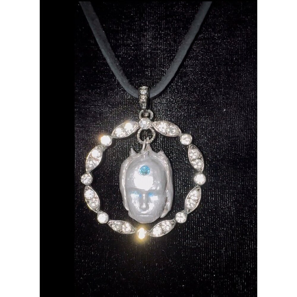 Evil Eye Aquamarine Amulet Pendant Artisan Mixed Media & Silver Bezel Leather